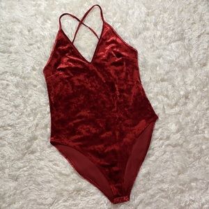 Forever 21 Dark Red Maroon Velvet Bodysuit Size Large 70s Style.